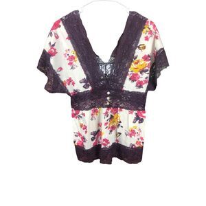 BONGO Women’s XL Red and Orange Floral V-Neck Blouse